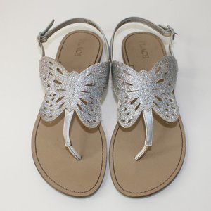 Silver Glitter Butterfly Flat Sandals